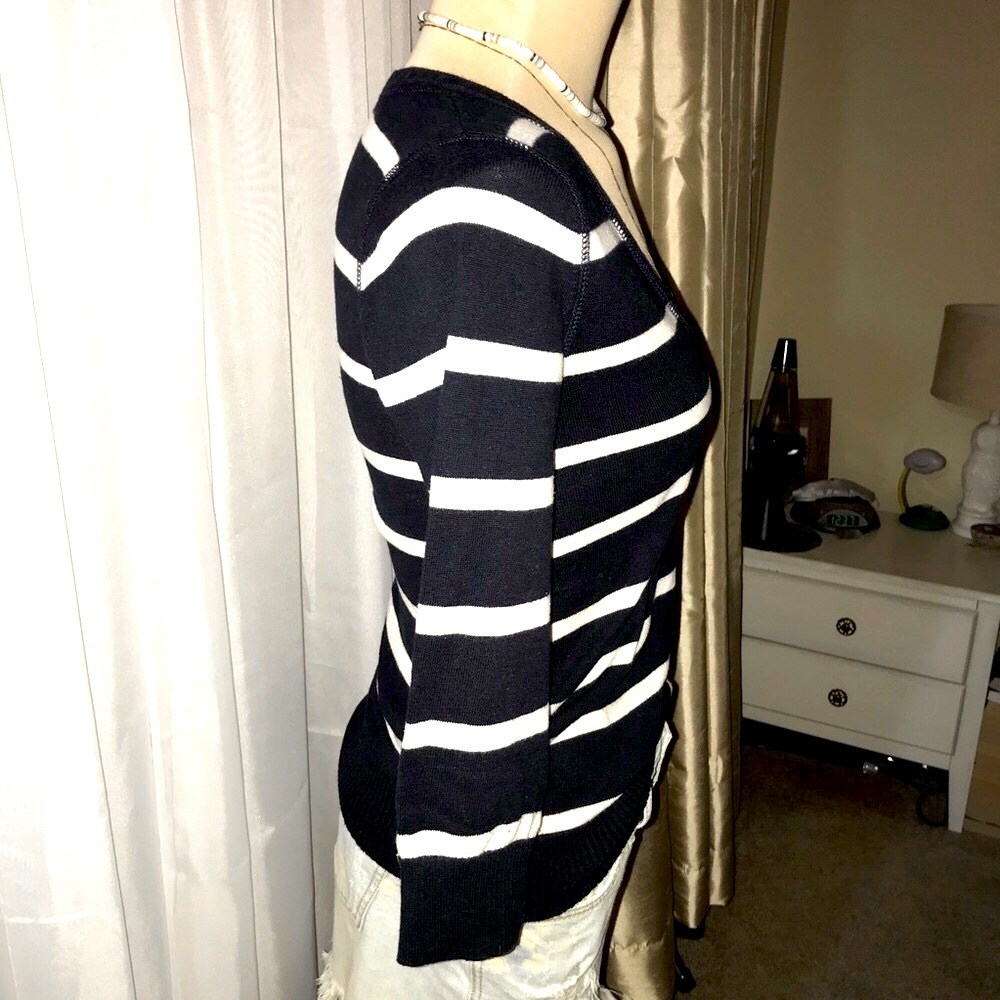 Abercrombie and Fitch Y2K v-neck cotton stripe sailorcore sweater white navy M - Picture 3 of 9
